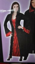 Womens Sorceress Black &amp; Red Long Hooded Dress Halloween Costume-size OS - £19.47 GBP