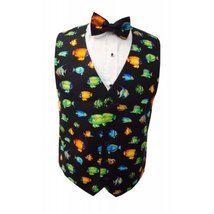 David&#39;s Formal Wear Tropical Coral Reef Fish Tuxedo Vest and Bow Tie Size Medium - $171.50