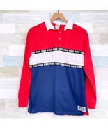 PINK Victorias Secret Spell Out Rugby Shirt Red Blue White Long Sleeve W... - $14.84