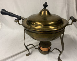 Vintage Chafing Dish Copper Enamel Handled Pan Burner - $44.06