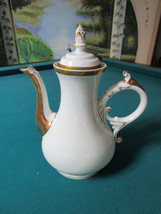 COFFEE POT WHITE CERAMIC WITH GOLD, LARGE 11&quot; TALL  - £96.65 GBP
