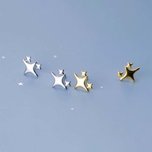 Dainty Trio Stars Stud Earrings Sparkle Star Earrings Stud Fine Jewelry - £10.85 GBP