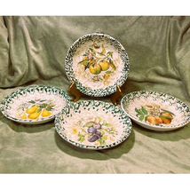 Vintage Himark Handmade Italian Ceramic Fruit Pattern Shallow 8 1/4&quot; Bowls (4) - £35.60 GBP