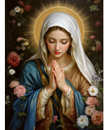 Virgin Mary Praying amidst Flowers and Golden Halo Poster Print - €23,15 EUR