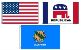 Lot of 3 Flags: USA, Oklahoma State and Republican 3&#39;x5&#39; Polyester Flag - £13.88 GBP