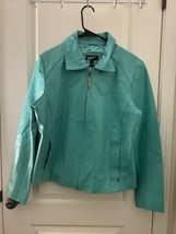 Black Rivet Women&#39;s Mint Green Faux Leather Zip Up Jacket Coat Size L - £80.94 GBP