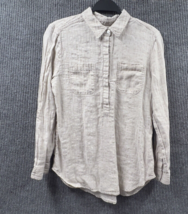 Chico&#39;s Shirt Womens Size 1 Button Up Blouse Pullover Top Roll up Sleeve... - £10.73 GBP