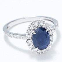 1.75CT Sapphire LC Moissanite Halo Engagement Ring 14k Gold Plated Silver - £77.03 GBP