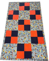 Handmade Quilt Blanket Trucks Tools Construction Blue Orange 50 1/2&quot; X 3... - £22.05 GBP