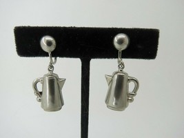 Vintage Coffee Pot Earrings Silver Tone Finish 1.25&quot; Dangle Screw Backs ... - $9.99