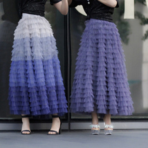 Purple Tiered Tulle Maxi Skirt Outfit Women Custom Plus Size Layered Tulle Skirt image 5
