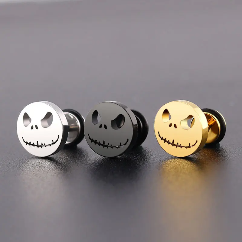 Sporting Exquisite Fashion Skull Smiling Face Earrings Gold Halloween Jewelry Ea - £23.89 GBP