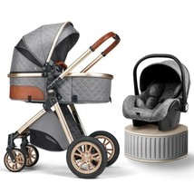 Luxury 3in1 Gentleman Gray Eggshell Folding Reclining Baby Stroller Carriage Set - £291.97 GBP