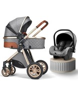 Luxury 3in1 Gentleman Gray Eggshell Folding Reclining Baby Stroller Carriage Set - £286.94 GBP