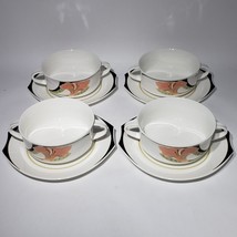 Set of 4 VTG Villeroy &amp; Boch Iris Flat Cream Soup Bowls &amp; Saucers Double... - £42.13 GBP