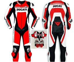 DUCATI Motorcycle Leather Suits Motorbike Racing Men Custom Made Suit &amp; Gloves - £237.47 GBP