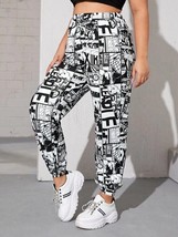 NEW Shein Curve Plus SZ 4XL Elastic Waist Pop Art Print Pants Black &amp; White - £10.82 GBP