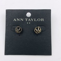 Ann Taylor Gold Tone Black Rhinestone Caged Stud Earrings New Carded - £7.46 GBP