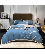 4PC 100% Egyptian Cotton Abstract Soft Blue Gray Queen Euro King Duvet C... - £151.86 GBP+