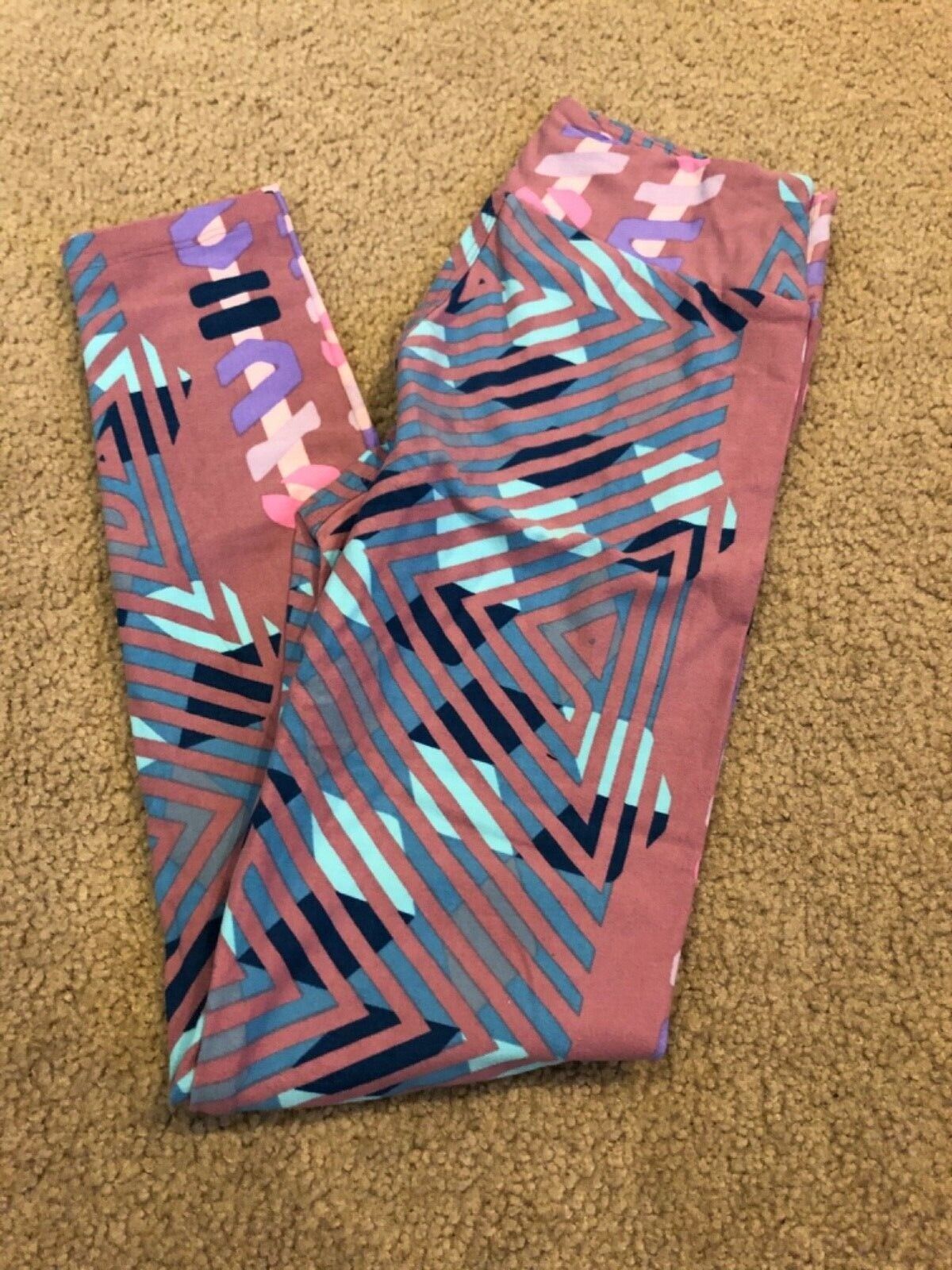 LulaRoe Pastel Mauve Purple Teal Navy Geometric Stripe Line OS One Size ... - $9.49