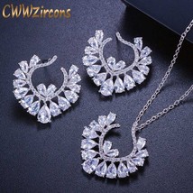 CWWZircons Designer Luxury Brand Cubic Zirconia Jewelry Sets Silver Color Big Fl - £20.04 GBP