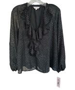 Nanette Lepore Women&#39;s Ruffle Front Top Blouse Long Sleeve Shimmer Size ... - €21,48 EUR