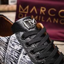 Hand painted big block alligator scales Sneaker Shoes Saulo Newspaper / Black image 10