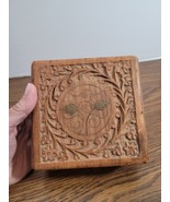 Vintage Hinged Hand-carved WOODEN Trinket Box with Inlay 5&quot; Square Made ... - $15.56 CAD