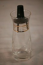 Modern Vinegar Olive Oil Carafe Dispenser Glass Bottle Gold Accents MCM Unmarked - £12.56 GBP