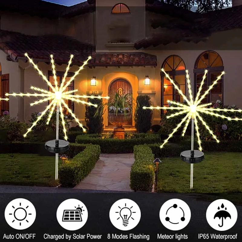 LED Solar Fireworks Light Outdoor Meteor  Lamp Gar String Lights Garden Street D - $95.10