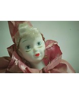Porcelain Mardi Gras Jester Clown Harlequin Doll Pink Blue Silver Trim w... - £13.23 GBP