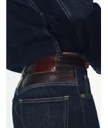 ZARA BNWT 2026. DARK INDIGO STRAIGHT HIGH WAIST REAL LEATHER JEANS. 0699... - $133.64