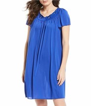 NEW Miss Elaine Tricot Floral Embroidered Night gown Summer Pajamas Royal Blue S - £23.21 GBP