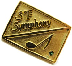 SF Symphony Green Sapphire Lapel Pin Vintage Tie Tack 1/10 10Kt Gold Necktie - £65.71 GBP