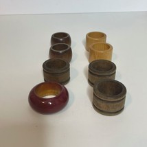 LOT OF 8 WOODEN NAPKIN RINGS 4 DIFFERENT DESIGNS &amp; COLORS 1&quot; - £6.37 GBP