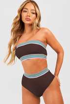 Coffee Contrast Banding Tube Bikini High Waist 2pcs Swimsuit - $242.49 MXN