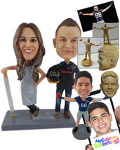 Personalized Bobblehead Female Chef Posing With Car Racing Lover Boy - Wedding &amp; - £124.69 GBP