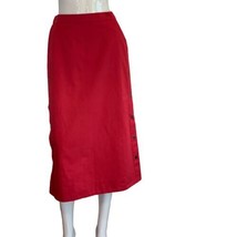 Kate Spade Saturday Skirt Red Women&#39;s XS Midi Straight Cotton Linen Unlined - £10.98 GBP