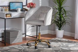 Charlemagne Gray Velvet Fabric and Gold Metal Swivel Office Chair - $4,429.95 MXN