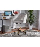 Charlemagne Gray Velvet Fabric and Gold Metal Swivel Office Chair - $4,408.94 MXN