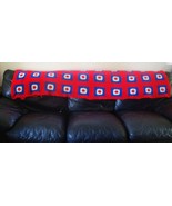 Vintage AFGHAN Handmade Crocheted Granny Square  Throw Red Blue American... - $814.40 MXN