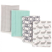 Burp Cloths 4-Pack Baby Infant Boy Cotton Flannel Gray Whale Anchor One Size - £21.24 GBP