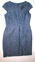New $189 Womens Taylor Dress 8 Dark Denim 100% Linen Flower Pin Jean Color Blue  - £147.18 GBP