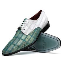 Pissa Genuine Caiman and Lizard Patchwork Derby Shoes Tourquoise/White image 3