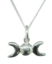 Triple Moon Pendant 18&quot; Chain 925 Silver Tiny Cute Pendant Pagan Wiccan Boxed - £13.68 GBP