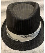 Goorin Bros. Buck Fedora Hat Dark Gray Pin Stripe Silk Wrap Medium - £20.57 GBP