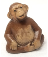 Sitting Monkey Figurine Grinning Ceramic Pot Belly Brown Tan Vintage - $18.95