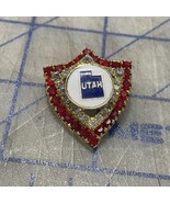 Vintage Rhinestone Pin Red Clear Utah State Pin - $289.67 MXN
