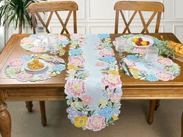 KEVA Floral Cutwork Embroidered Spring Easter Table Runner 13x72 New - $14.95
