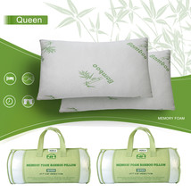 2 Pack Bamboo Memory Foam Pillow Hypoallergenic Bed Cool Comfort Queen Size - £64.73 GBP